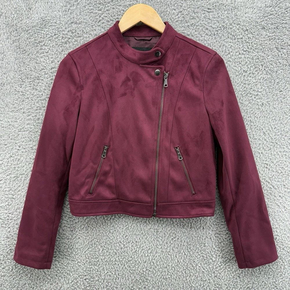 Banana Republic Womens S Burgundy Red Faux Suede Asymmetrical Zip Moto Jacket‎